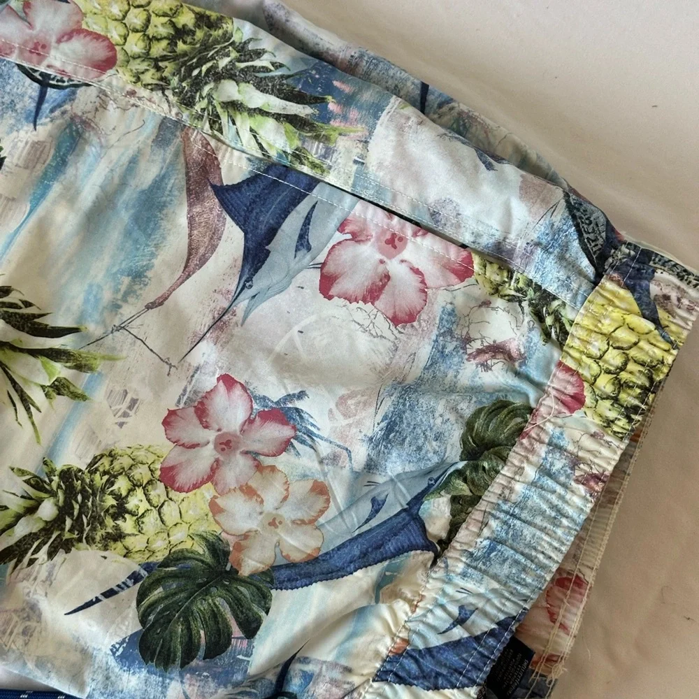 Men's Tropical Pineapple Print Swim Trunks - Light Blue L size